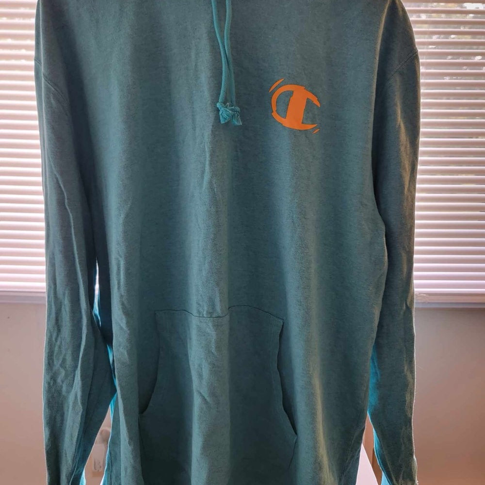 Champion Teal Hoodie with Orange Emblem